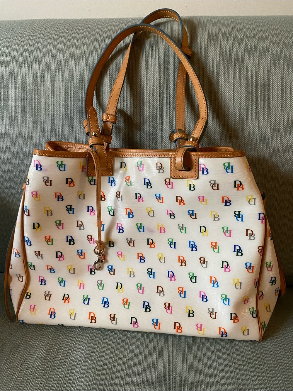 Vintage Dooney and Bourke Monogram Rainbow Tote - Picture 2 of 9